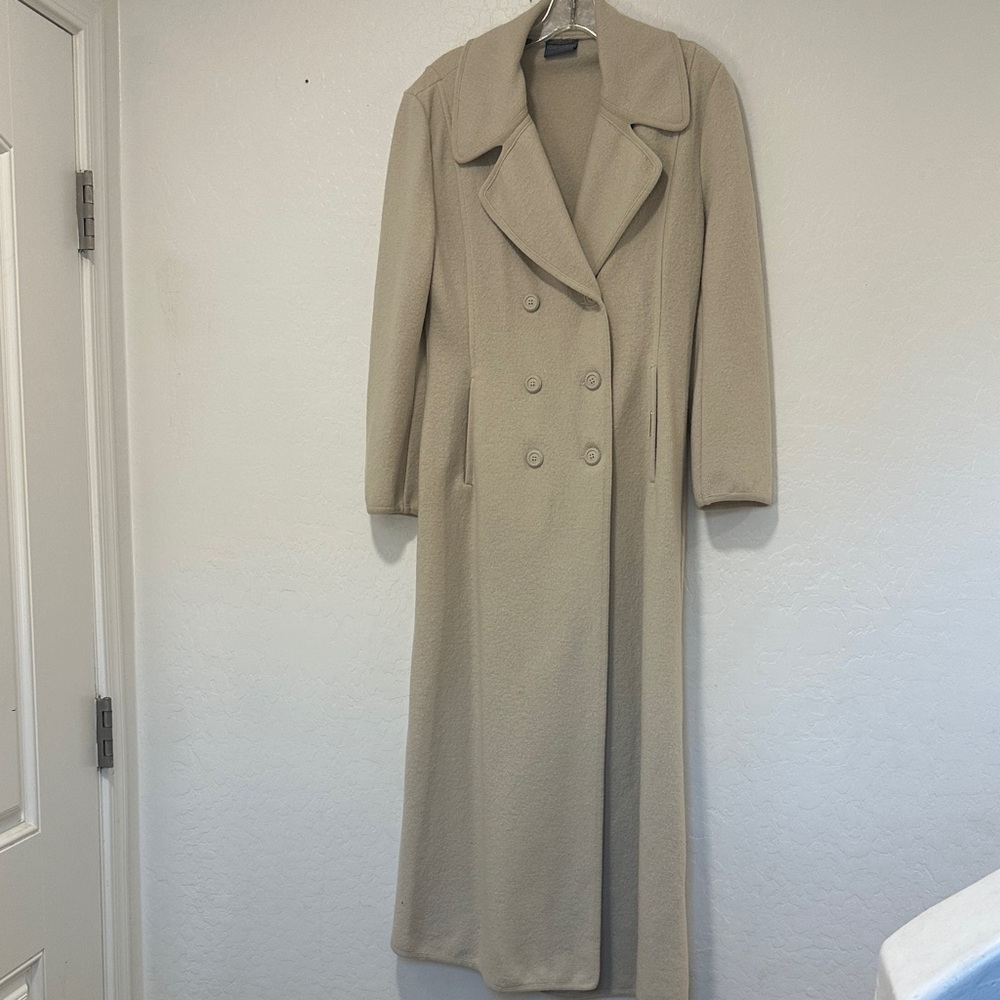 Geiger warm 100% wool trench Long Double-Breasted Coat Beige 36 small‎ ACADEMIA